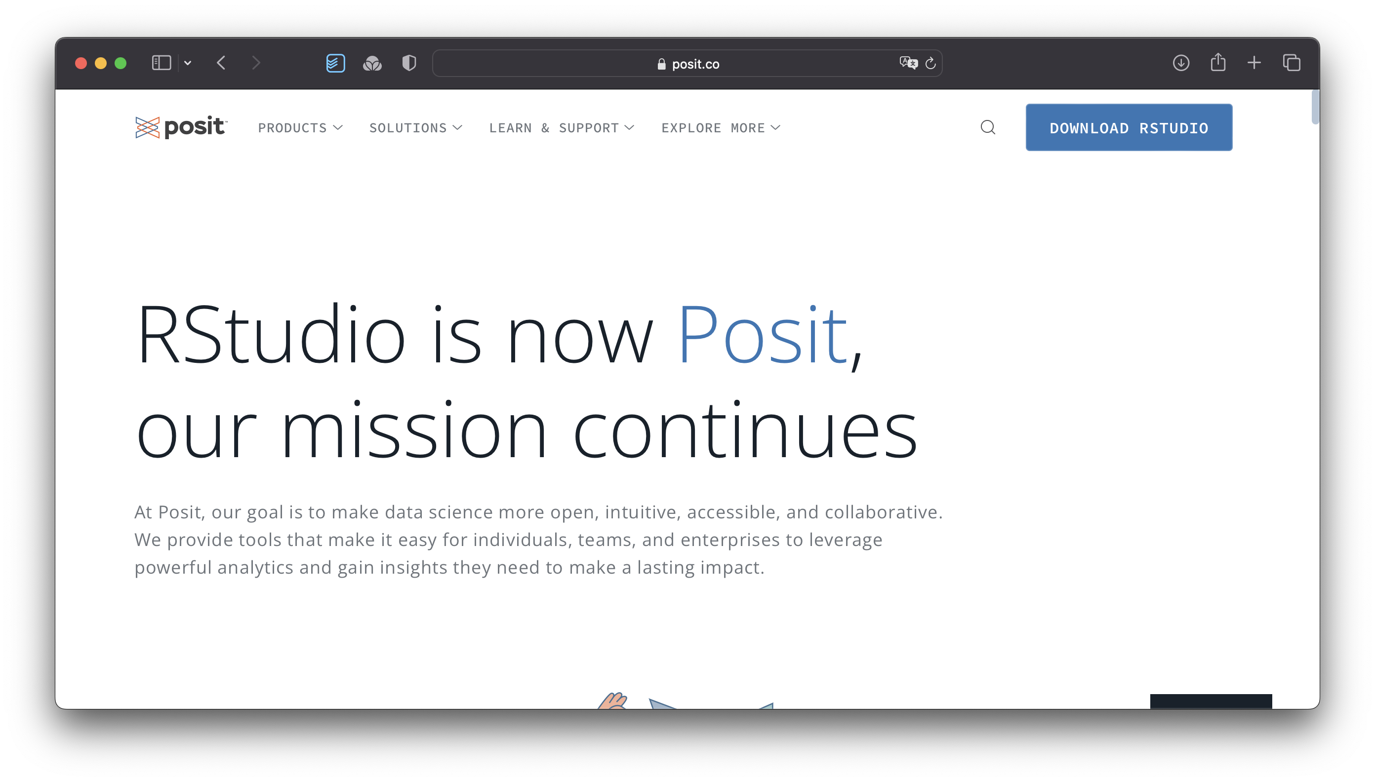 Screenshot of the POSIT website.